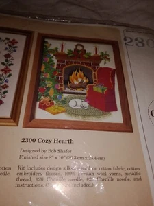 Vintage 1987 Cross Stitch Kit Cozy Hearth Christmas Fireplace Cat New Old Stock - Picture 1 of 5