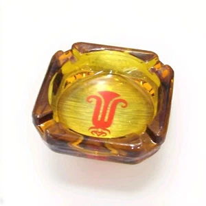  Amber Glass Square Cigarette Ashtray Mid Century Modern Unknown Logo Q - Picture 1 of 5