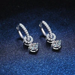 1.50 Ct Simulated Cut Diamond Wedding Drop Dangle Earrings 925 Sterling Silver - Picture 1 of 4