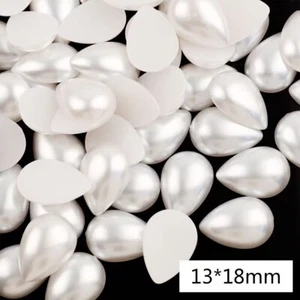 100 Pure white Tear Drop Half Pearl Bead 13X18mm FlatBack Cabochon Scrapbook - Picture 1 of 5