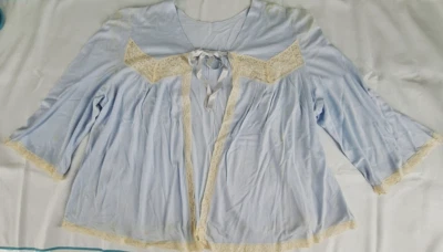 Vintage 1920s Style Blue and Lace Bed Jacket Long Sleeves READ STAINED - Image 1 of 4