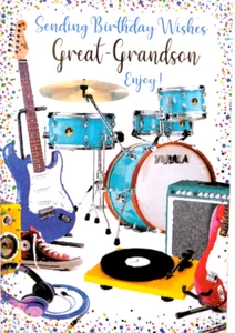 Birthday Card Birthday Wishes Great Grandson drums guitar music (#31185) - Picture 1 of 2