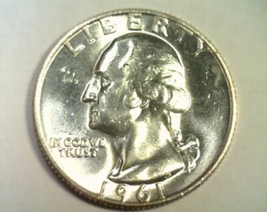 Cuarto de Washington 1961-D bonito sin circular bonito sin circular MONEDA ORIGINAL ENVÍO RÁPIDO - Imagen 1 de 2