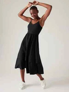 Athleta Black Elation V-Neck Hybrid Semi Fitted Strappy Midi Dress 3X New - Picture 1 of 3