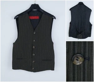 Mens Waistcoat Medium Size US 40 Black Striped Formal Linen Dress Vest - Picture 1 of 11