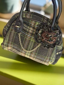 Vintage RARE JUICY COUTURE Y2K Brown Plaid Mini Tweed Bowler Bag - Picture 1 of 16