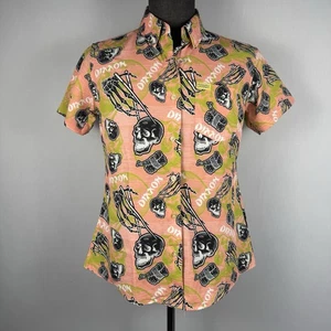 Dixxon Flannel Co Tuna Town Short Sleeve Button Up Party Shirt Skull M D-Lite - Picture 1 of 11