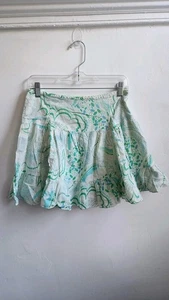 Vintage Guess Skirt Womens 26 Green Blue White Boho Print Tiered Ruffle Mini - Picture 1 of 7