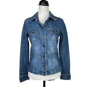 Old Navy S Vintage Y2K 2003 Medium Wash Cotton Denim Snap Button Jean Jacket - Picture 1 of 9