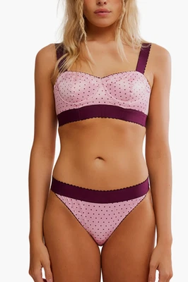 Nuevo con etiquetas Sujetador y panty Free People Viva La con aros Longline rosa y blanco lunares XS Foto 1 de 4