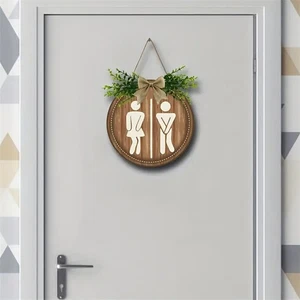 Rustic Wreath Wooden Sign Wall Decor Round Board Sign Laundry Door Hanging Decor - Picture 1 of 10