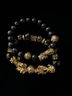 Lote de 2 Pulseras Feng Shui Pixiu Obsidiana Riqueza *VER DESCRIPCIÓN (Lote #186) Foto 1 de 4