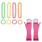  Party Neon Pendant Bracelet Beaded Necklace Fishnet Eye Long Gloves(Necklace x