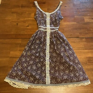 1970s VTG Gunne Sax Peplum Mini Sundress Calico Prairie Cottage Core Sz 5 - Picture 1 of 9