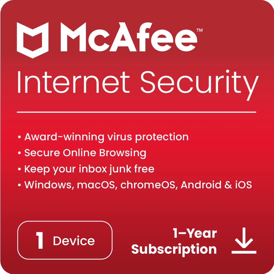 McAfee Internet Security for Windows, MacOS, Android, iOS - MIS00UNR1RDD