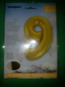 34" Jumbo Foil Balloon Number 9 Gold Inflate with Helium or Air - Picture 1 of 2