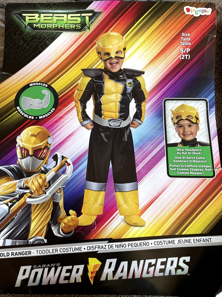 Disfraz Niño Pequeño Power Rangers Gold Ranger Pequeño 2T Acolchado Músculos y Sombrero Foto 1 de 1