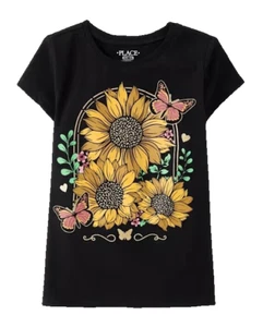 New The Children's Place TCP Sunflower & Butterfly Tee Shirt Size M 7-8 NWT - Picture 1 of 2