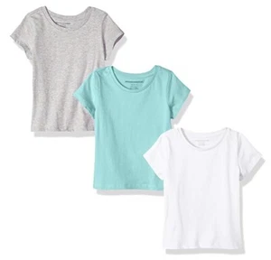 Little Girls' 3-Pack Short-Sleeve Tee - Aqua - Heather Grey - White - S(6/7) - Picture 1 of 9