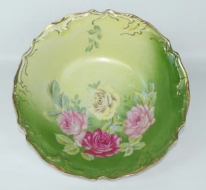 Vintage German Bavaria Hand Painted Porcelain Bowl 10" Pink Yellow Roses - Picture 1 of 5