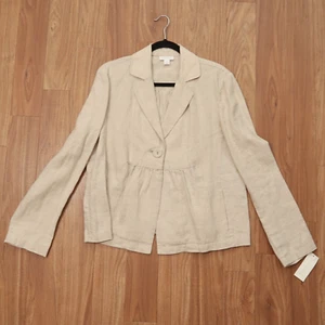 Charter Club Shirt Jacket Woman's XL Tan 100% Linen Lightweight Coastal Nautical - Picture 1 of 13