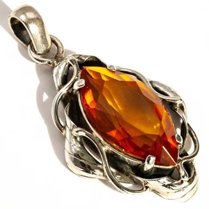 925 Solid Sterling Silver Faceted Honey Baltic Amber Marquise Gorgeous Pendant - Picture 1 of 3