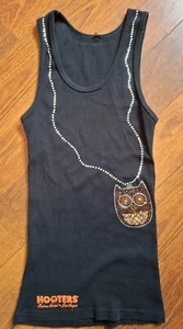 Hooters Bling Owl Uniform Tank Top XXS Black Stretchy Las Vegas Casino Shirt - Picture 1 of 7