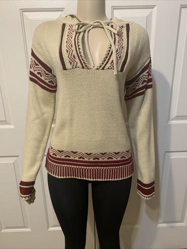 OFF WHITE Felpa con cappuccio donna True Grit crema pullover maglia maglione medio (EG)