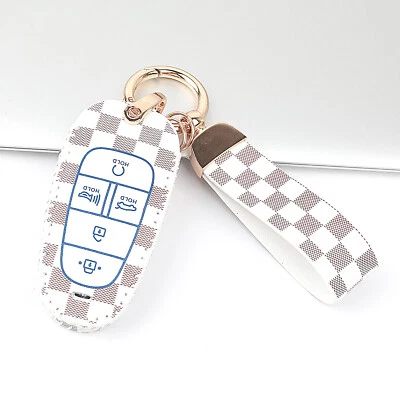 White Leather For 2020 2021 Hyundai Sonata Nexo 5 Buttons Key Fob Bag Cover Case - Image 1 of 4