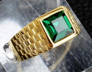 18K GOLD EP CZ EMERALD PRINCESS CUT MENS DRESS RING SIZE 7-11 YOU CHOOSE - Picture 1 of 2