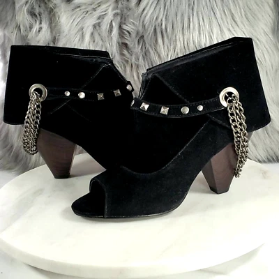 BOTINES DE GAMUZA NEGROS QUPID PUNTA ABIERTA TALLA 7 Foto 1 de 4