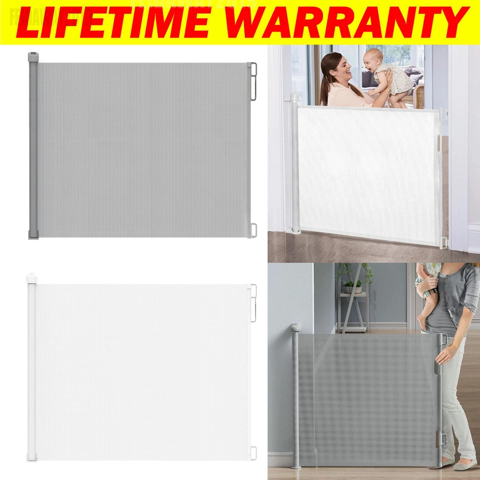 PAWHUT Retractable Safety Gate Pet Dog Cat Stair Gates Guard Fence Enclosure Portable