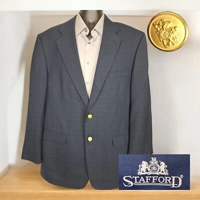Blazer Abrigo Deportivo Stafford Para Hombre 44L Azul Marino Dorado Botón Foto 1 de 4