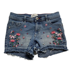 JORDACHE Girls Embroidered Floral Flower Jean Cut Off Trendy Shorts Size 10 