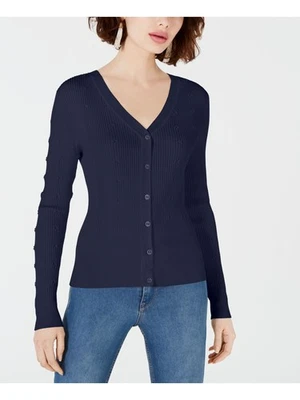 Cardigã MAISON JULES Feminino Azul Marinho Manga Longa Decote V Suéter P - Imagem 1 de 4