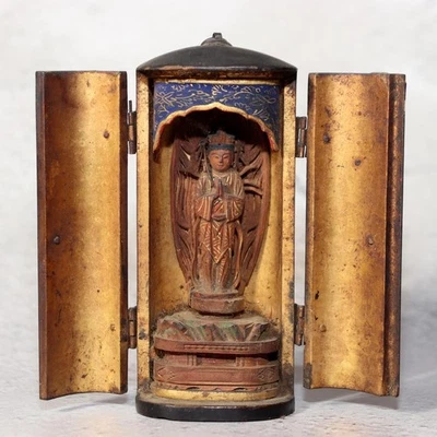 Estatua japonesa de madera de Buda Amitabha Amida Nyorai Zushi WB198 Foto 1 de 4