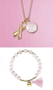 Avon PINK HOPE ROSE QUARTZ Necklace & Bracelet Goldtone BREAST CANCER NOS - Picture 1 of 3