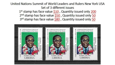 USA UN World Leaders 3 different issues MNH Zimbabwe President Robert Mugabe Cover