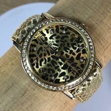 Chicos Womens Gold Tone Animal Print Leather Band Analog Casual Watch 