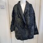 Vintage 80s Leather & Knit wrap Front Oversized Jacket Coat XXL Loose Fit 264