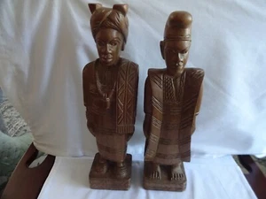 Unique Vintage Nigerian Costume Carved Male & Female Figures Signed 36x9 cm - Photo 1/8