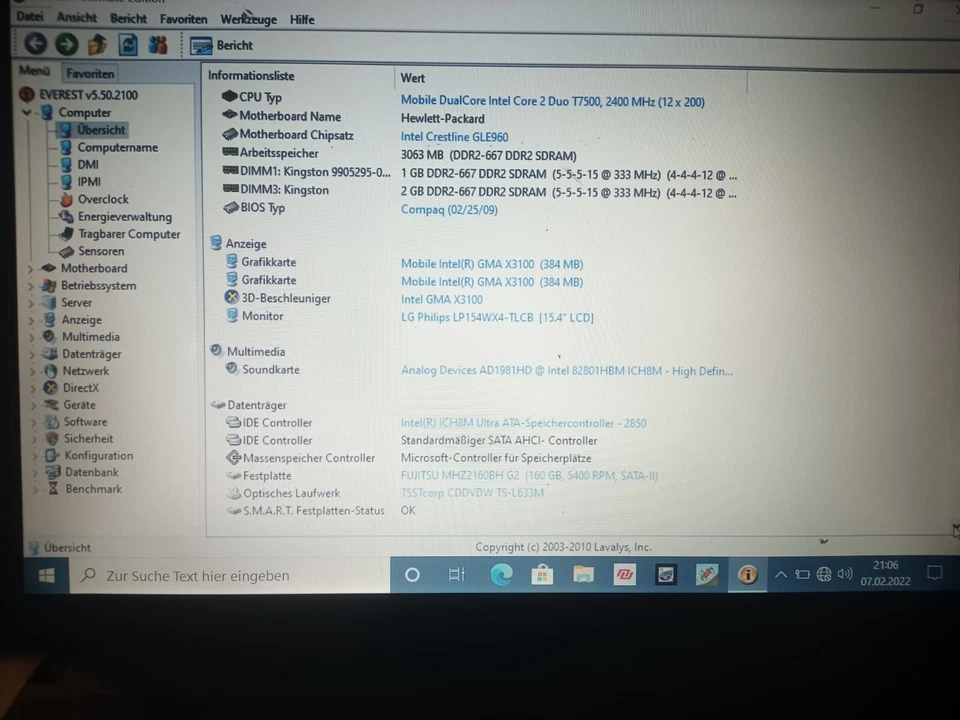 HP 550 Intel Core 2 Duo T7500 2,2 GHz, 3GB, 160 GB HDD, Laptop Notebook  - Bild 1 von 4