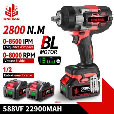 ONEVAN Clé à choc électrique sans fil 2800N.m moteur brushless pour 18V Makita Batterie