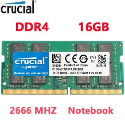 CRUCIAL DDR4 16GB 1X16 2666 PC4-21300 Laptop 260-Pin SODIMM Notebook Memory RAM - Image 1 of 4