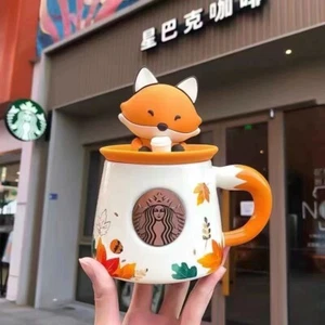 Tazza ceramica speciale StarbucksFall autunno foresta foglia d'acero tazza e coperchio volpe carina - Foto 1 di 7