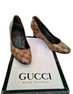 Gucci Authentic Lady's Wedge Monogram Court Shoes Sz Eur37 UK 4 - Picture 1 of 13