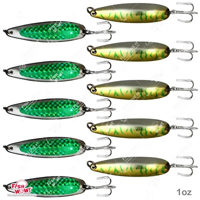10pcs Fish WOW! 1oz crocodile Spoon trolling flutter Casting Jigs Lures 2colors - Image 1 of 4