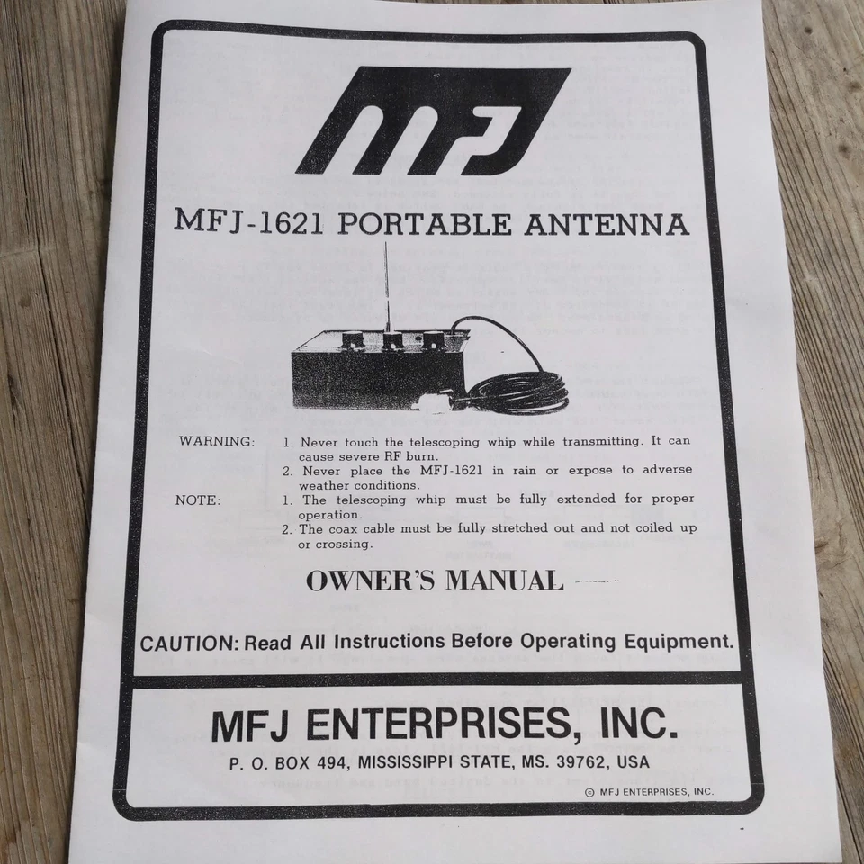 MFJ-1621 Portable Antenna Owner's Manual/Schematic - Image 1 of 1