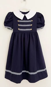Vintage BONNIE JEAN Sailor Dress 6 Navy Blue White Short Sleeve Heart Buttons - Picture 1 of 8