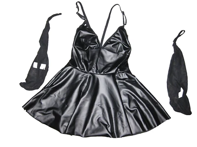 Babydoll de cuero sintético Shein y mangas de antebrazo de malla XS negro nip Foto 1 de 2